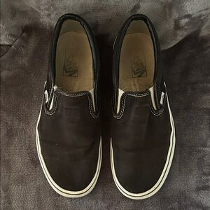 Vans Men's Black and White Slip-On Loafers